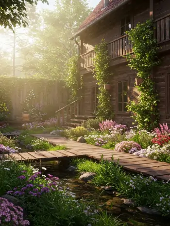 In die Natur integriertes Holzhaus - Zum vergrößern klicken In die Natur integriertes Holzhaus