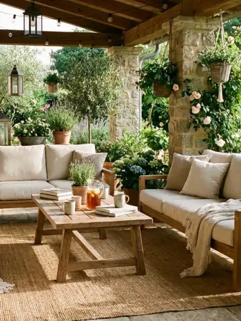 lebendiges Grün und edles Design verwandelt die Terrasse in eine Oase der Gemütlichkeit Ein harmonisches Zusammenspiel aus lebendigem Grün und edlem Design verwandelt die Terrasse in eine Oase der Gemütlichkeit.